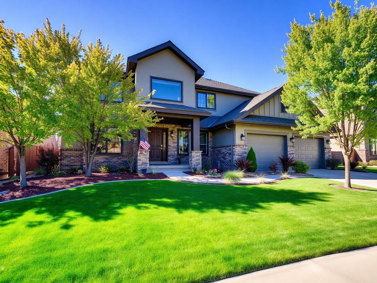 Modern residential home in Denver with a well-kept lawn